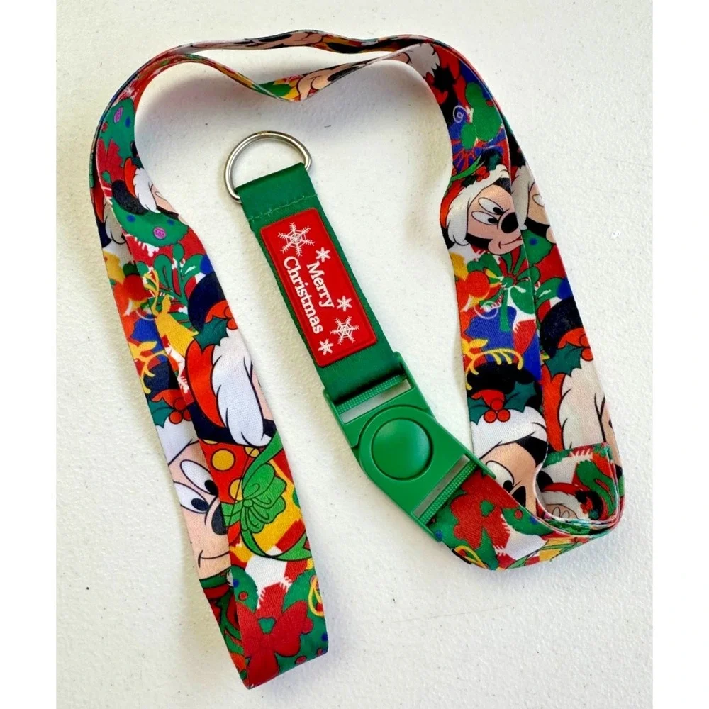 Disney Parks Christmas Lanyard Mickey Friends Holiday Pin Holder Key Ring ID‎